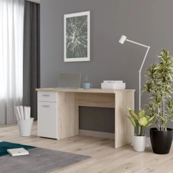 Biurko 140x60 cm z szufladą i szafką Biały/Dąb Sonoma